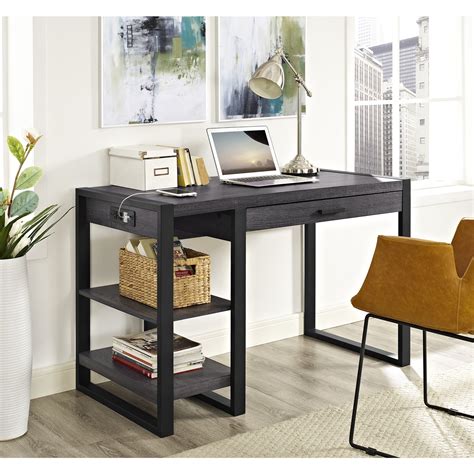 48 Modern Charcoal Desk With Shelves And Built In Plugs
