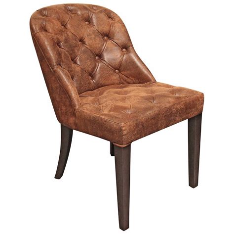 Angier Rustic Lodge Tufted Amber Brown Leather Dining Side Chair