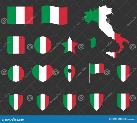 Insieme Delle Icone Della Bandiera Dellitalia Simbolo Italiano Della