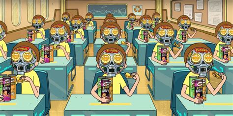 A Horde Of Morty Robots Learn About Flavor Stacking In Pringles Super