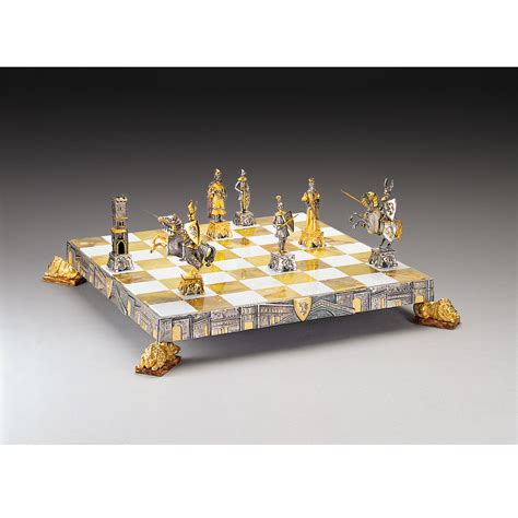 Medieval Venetian Period Gold And Silver Themed Chess Board