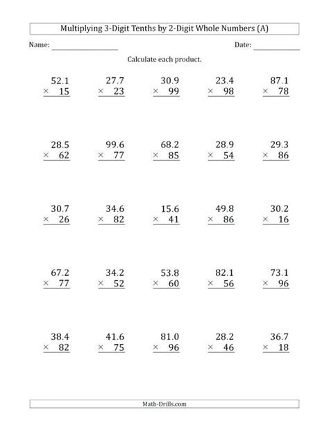 Tenths by ones 0 to 1, 1 to 9 hundredths by ones 0 to 1, 1 to 9 thousandths by ones 0 to 1, 1 to 9 ten thousandths by ones 0 to 1, 1 to 9 hundredths multiplication decimals. 5th Grade Multiplication Worksheets for you | Decimals ...