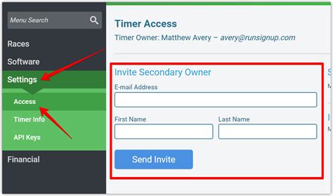 Add Secondary Owner To Timer Account Runsignup