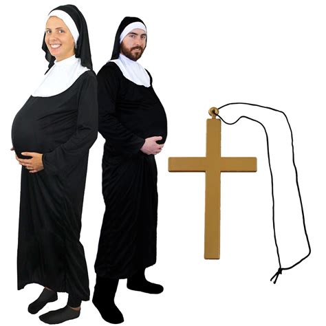 Pregnant Nun Costume Novelty Mens Womens Fancy Dress Unisex Religious Outfit Ebay