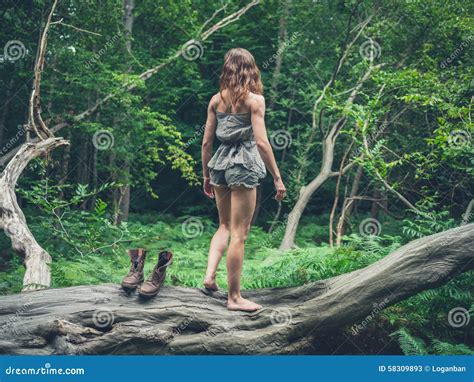 Woman Taking Off Her Boots In Forest Stock Image Image Of Beauty