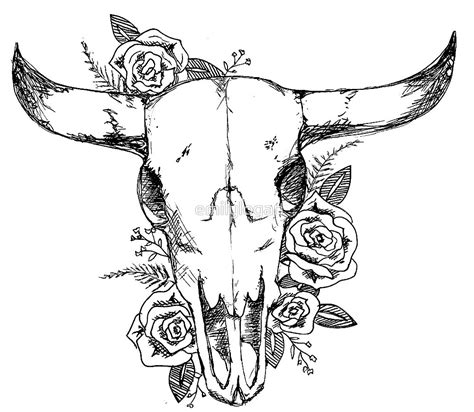 Cow Skull And Roses By Emilylogan Redbubble