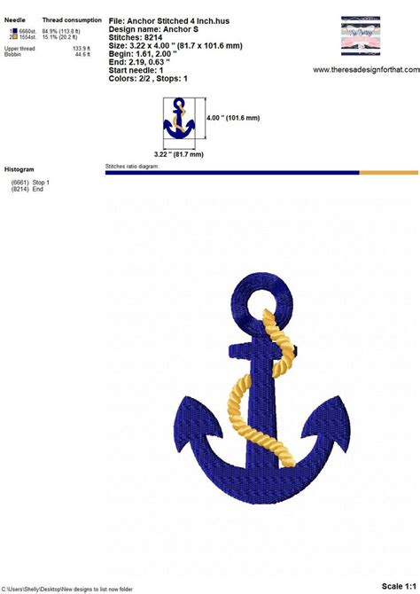 Stitch Filled Anchor Embroidery Design Boat Anchor With Rope Etsy