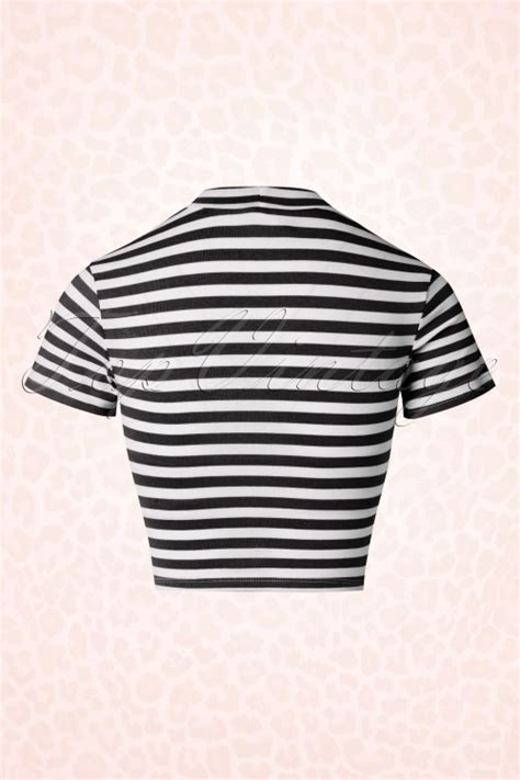 50s Bad Girl Crop Top In Black And White Stripes