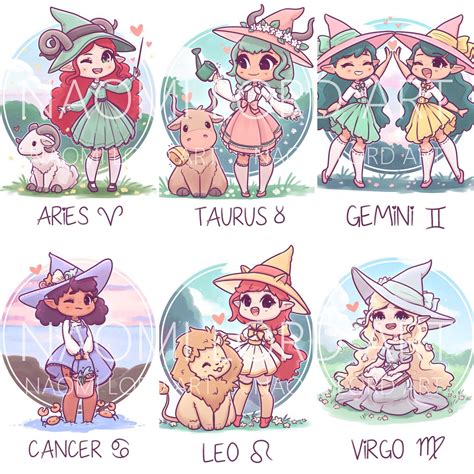 Kawaii Zodiac Witches Stickers Andor Prints 6x8a5 Or Etsy Anime