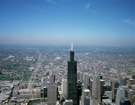 Aerial View Of Chicago Illinois The Black Skyscraper Is Willis Tower