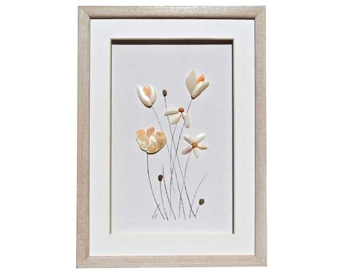 Pebble art home décor Beach stones and shells flowers wall