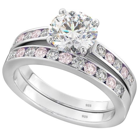 925 Silver Pink Sapphire Cubic Zirconia Wedding Ring Set