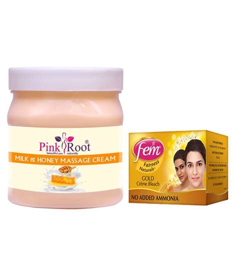 Pink Root Milk Honey Massage Cream 500gm With Fem Gold Bleach Day
