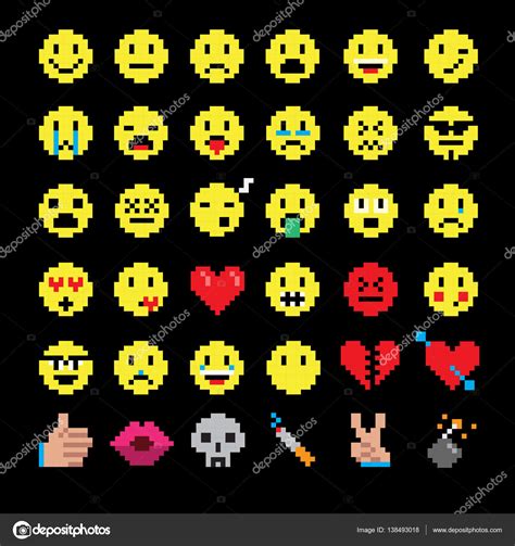 Pixel Art Set Emoji Emoticon Face Stock Vector Shutterstock The Best