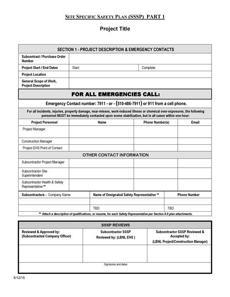 Safe Work Plan Template