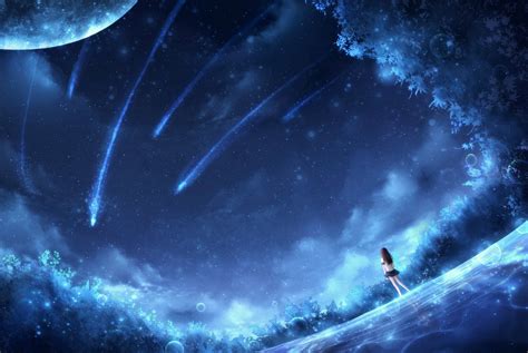 Download Anime Planet And Shooting Stars Wallpaper