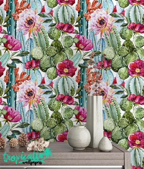 Watercolor Cactus Wallpaper Removable Wallpapers Floral Etsy Uk