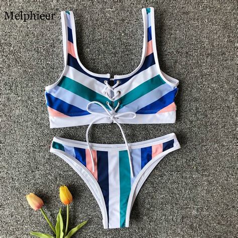 2019 Female Striped Bikini Beachwear Swimwear Women Swimsuit Monokini