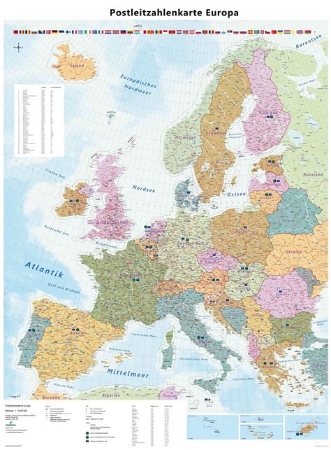 ➠ ab 9.9 € aktuelle politische europakarte in deutscher sprache von xyz maps. Postleitzahlenkarte Europa mit beidseitiger Laminierung - 2020