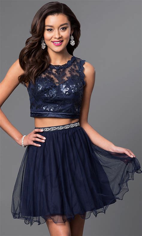 Short Two Piece Navy Homecoming Dress Promgirl