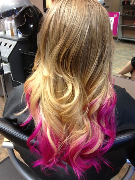 blonde ombré to hot pink dip dye ends i used paul mitchell inkworks in hot pink and clear