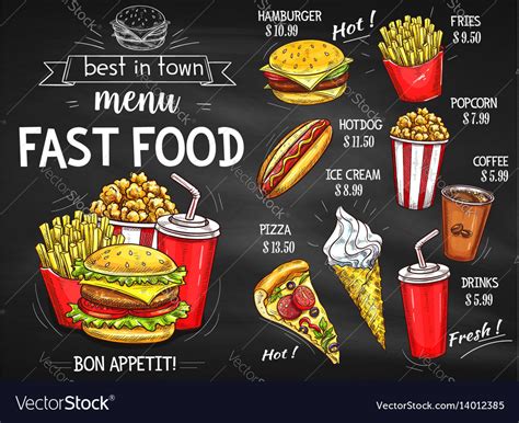 Fast Food Menu Chalkboard Poster Set Stock Vector Art
