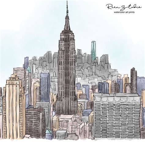 New York City Skyline Art Print Digital Printable Art Empire State