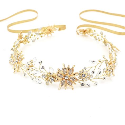 jonnafe gold silver floral wedding tiara headband rhinestone hand wired bridal hair crown