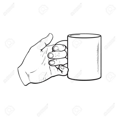 From the thumb extend another long curved line. well groomed female hand holding a cup with tea or coffee, sketch.. | Coffee cup drawing, Hand ...