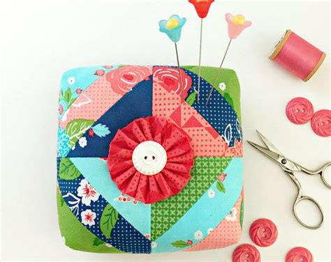 Scrappy Strips Patchwork Pincushion Sewing Accessory Filled With