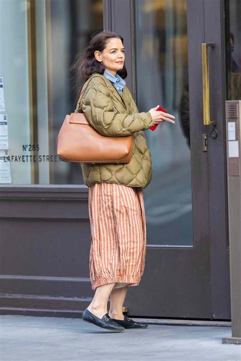 Katie Holmes Proved Quilted Coats Are A Big Spring 2023 Trend