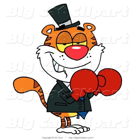 Big Cat Vector Clipart Of A Tiger Wearing Boxing Gloves By Hit Toon 7