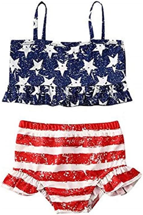 Wench Toddler Baby Gir 4th Of July Swimsuit Set Star Print Halter Crop
