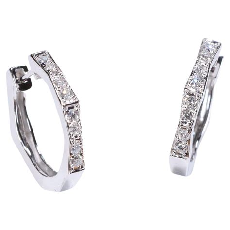 Classic 14k White Gold Round Cut White Diamond Accents Hoop Earring For
