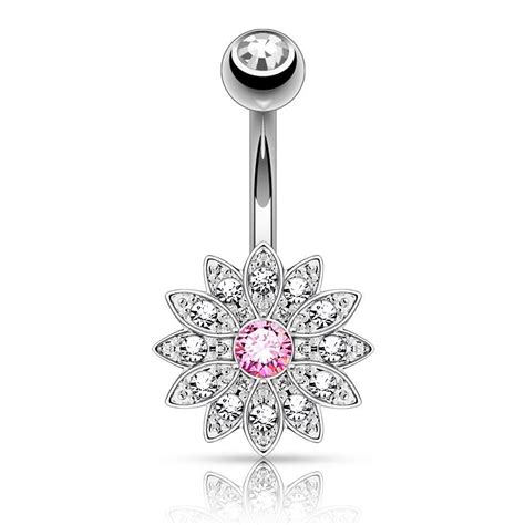 Petite CZ Flower Surgical Steel Navel Belly Button Rings Belly Button