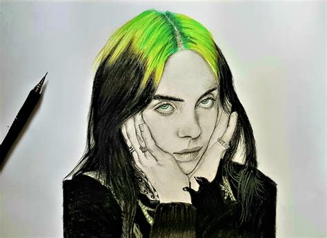 Pure Hand Drawn Realistic Billie Eilish Photo Using Graphite Charcoal