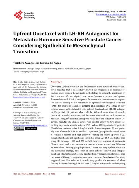Pdf Upfront Docetaxel With Lh Rh Antagonist For Metastatic Hormone Sensitive Prostate Cancer