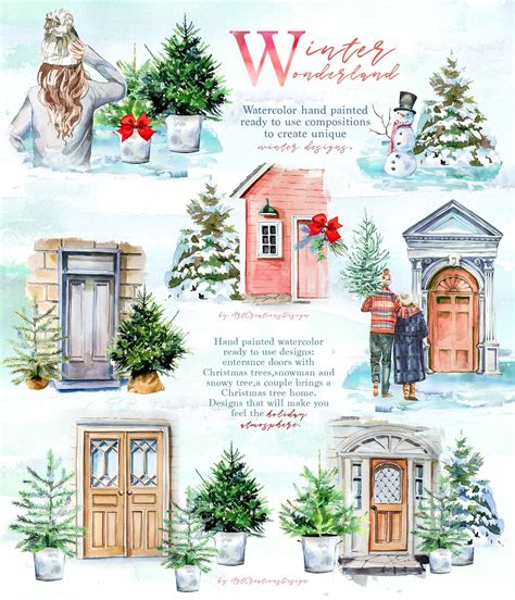 Watercolor Winter Wonderland Clipart Christmas Illustration Clip Art