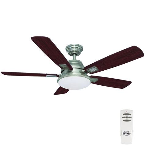 Contemporary stepped housing with remote control and bright halogen please also check out hampton bay ceiling fan dip switch location if you are having problems with your ceiling fan remote. Hampton Bay Latham 52 in. Indoor Brushed Nickel Ceiling ...