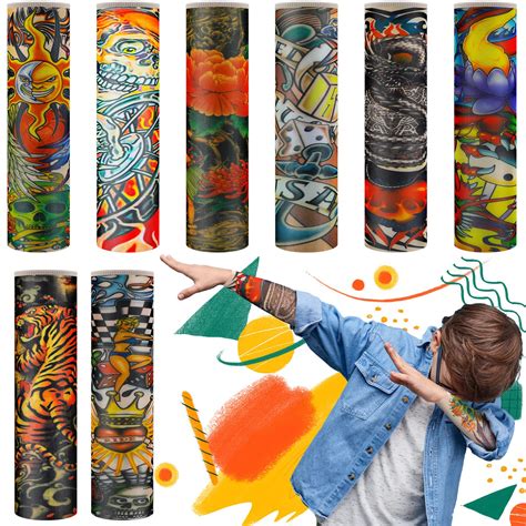Buy 8 Pieces Tattoo Arm Sleeves For Kids Fake Tattoo Sleeve Sunscreen