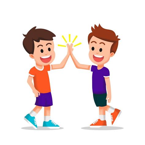 Two Kids Do A Double High Five 15841041 Vector Art At Vecteezy