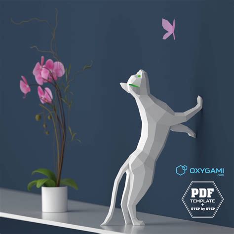 Gato 3d Papercraft 3d Plantilla Pdf Papercraft Animales Low Poly Diy