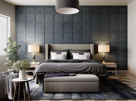 We also love velvet accents, whether it's a lounge chair, a settee, pillows or even wallpaper with velvet contrast. Master Bedroom 30 | Grey bedroom design, Grey wallpaper ...