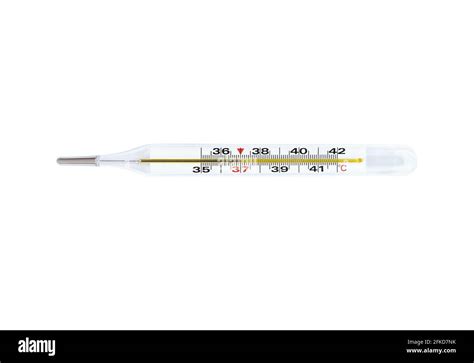 Mercury Thermometer With 37 Degree On Scale Isolated On White