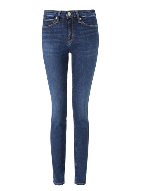 Calvin Klein Womens Mid Rise Skinny Ankle Jeans Amsterdam Blue Mid