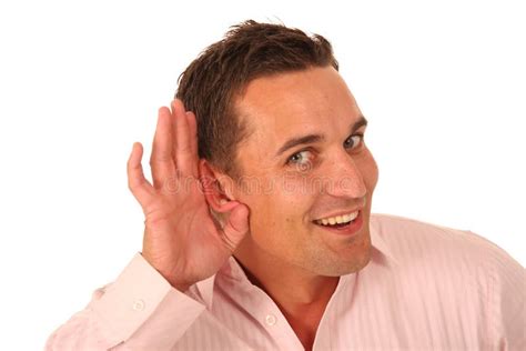 Man With Hand Cupped To Ear Stock Photo Image Of Model Eavesdrop