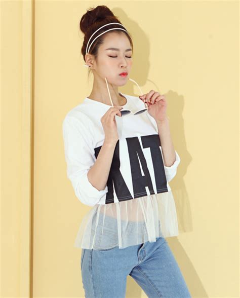 [dabagirl] Kate Printed See Through Frilled Cropped Top Kstylick Latest Korean Fashion K