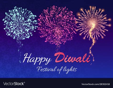 Happy Diwali Festival Lights With Fireworks Vector Image