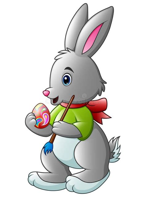 Cartoon Easter Bunny Carrying A Basket Full Of Eggs Stock Vector