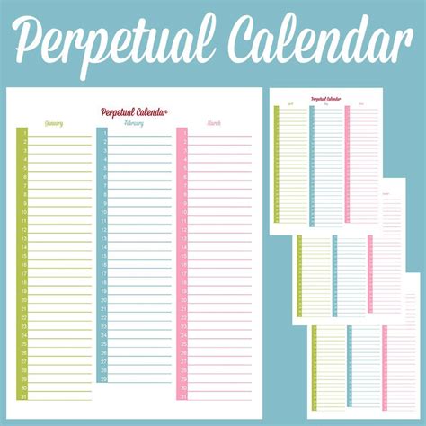 Perpetual Calendar Editable Printable Instant By Iheartplanners